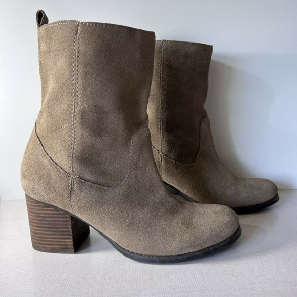 Steve Madden Cole Booties Slouchy Suede Taupe Block Stacked Heel Womens Size 10M - Picture 3 of 8